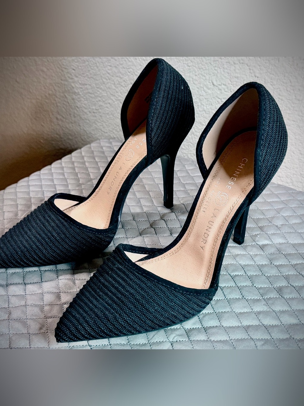 Chinese Laundry Black Textured Pointed D'Orsay Heels